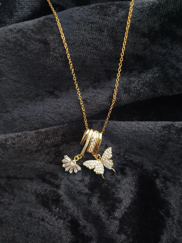 Antitarnish Butterfly & Flower Charm Pendant Necklace